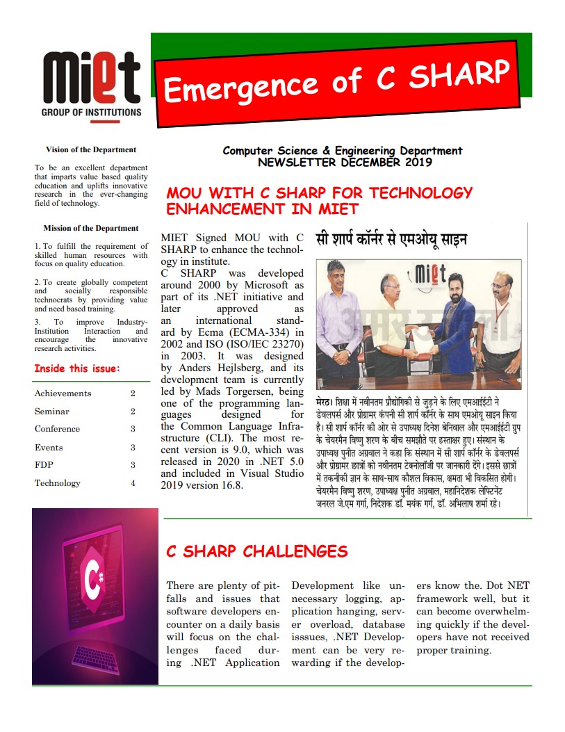 NEWSLETTER DECEMBER 2019